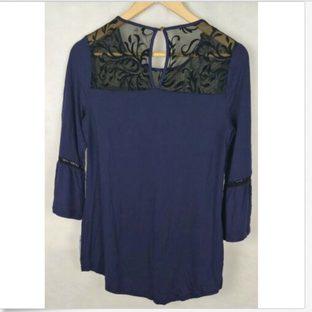 New NY Collection blouse with mesh trim blue